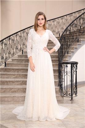 2017新款深V七分袖新娘结婚婚纱显瘦结婚宴会礼服 可定制/租赁